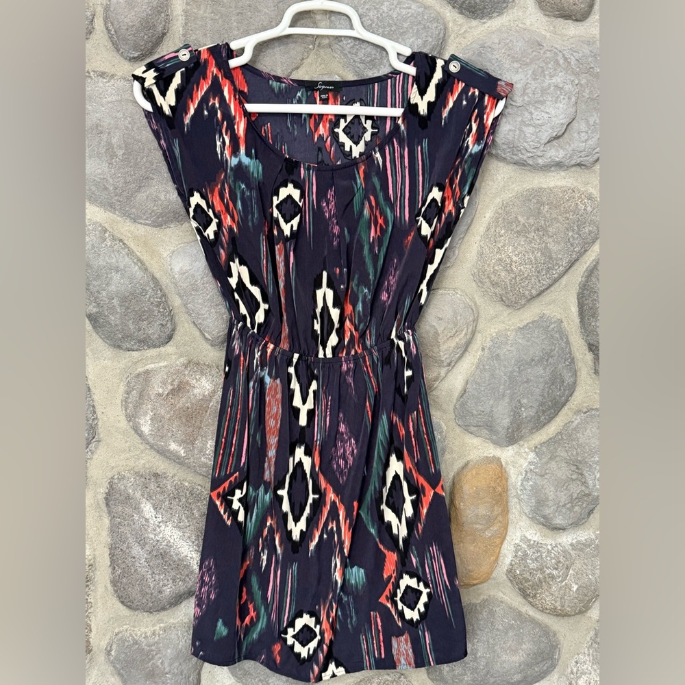 Soprano Premium Ikat-Print Dress Size Small Midi
